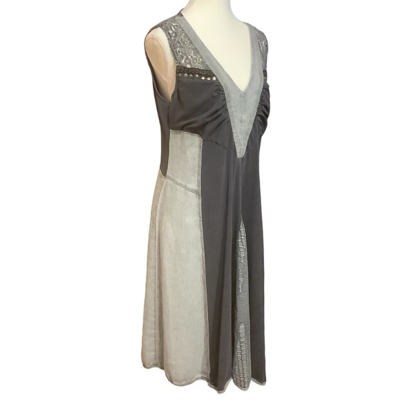 ANGELS NEVER DIE DENIM PATCHWORK/ LACE/ SLEEVELESS/ V-NECK MIDI DRESS/ Size 3 - Picture 2 of 11